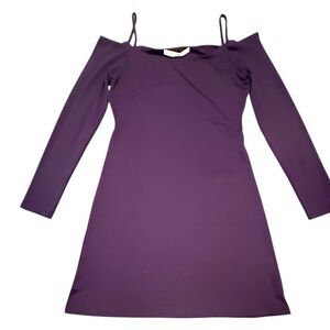 Susana Monaco Purple Long Sleeve Cold Shoulder Stretch Midi Dress Size Large